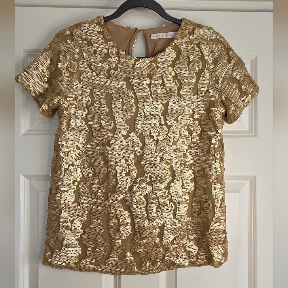 Marie Oliver Gold Sequined Top - Size XXS